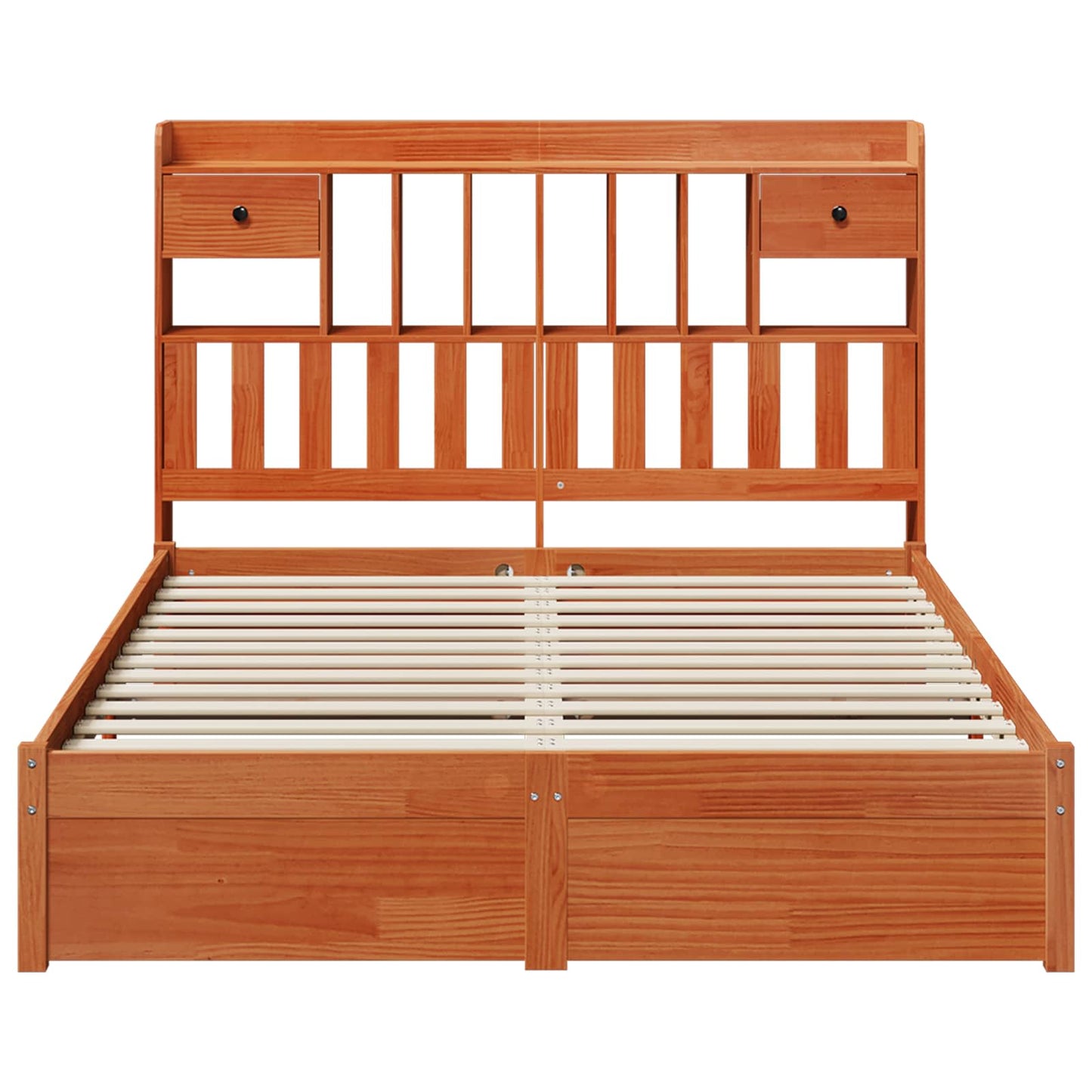 Bookcase Bed Frame Wax Brown 200 x 150 cm Solid Pine Wood