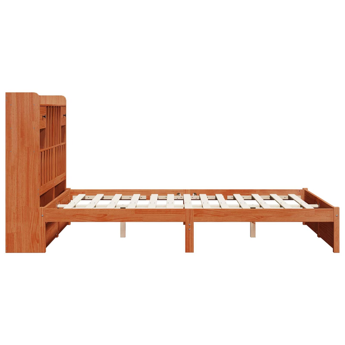 Bookcase Bed Frame Wax Brown 200 x 150 cm Solid Pine Wood