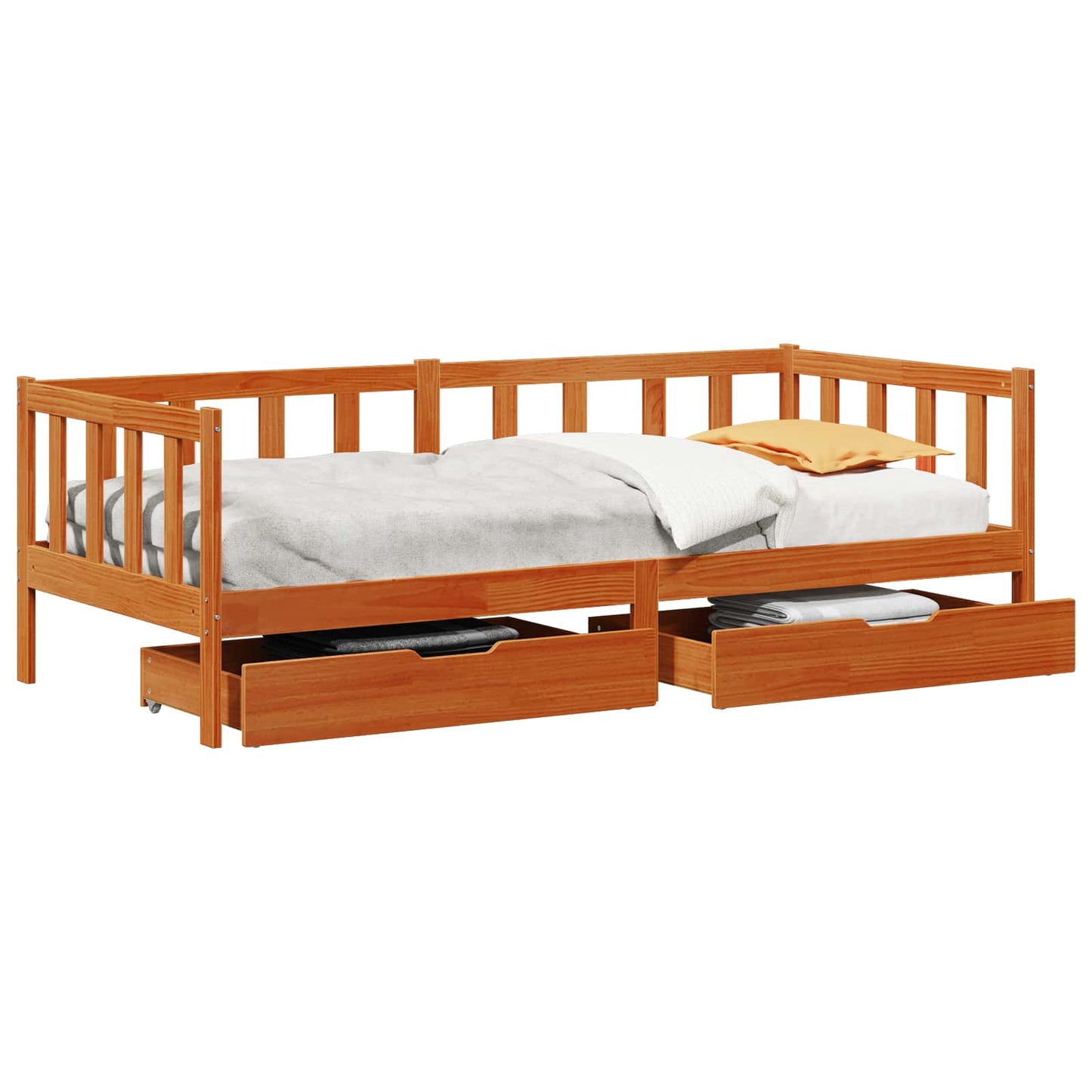 Daybed with Drawer with Wheel 3 pcs Wax Brown Solid Pine Wood