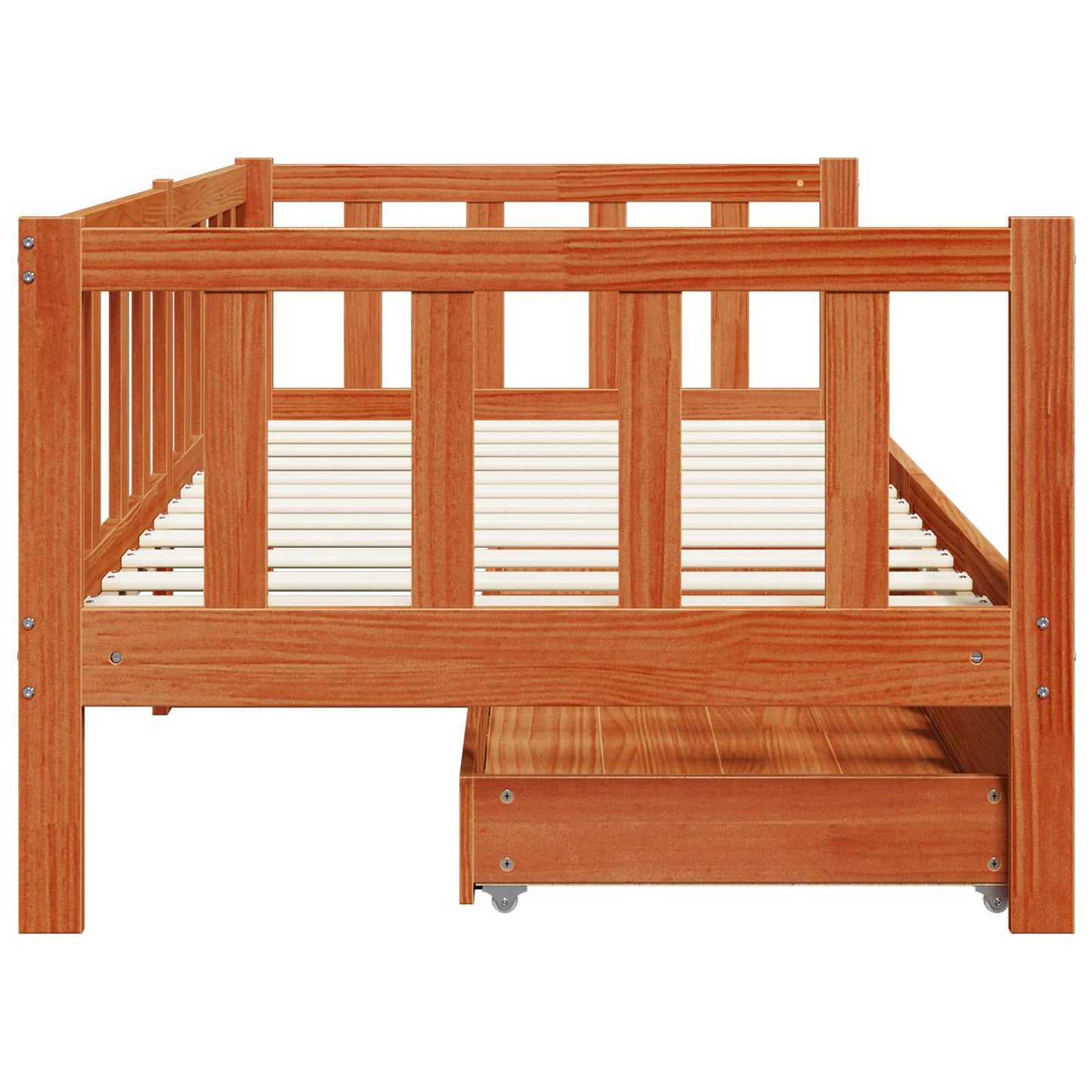 Daybed with Drawer with Wheel 3 pcs Wax Brown Solid Pine Wood