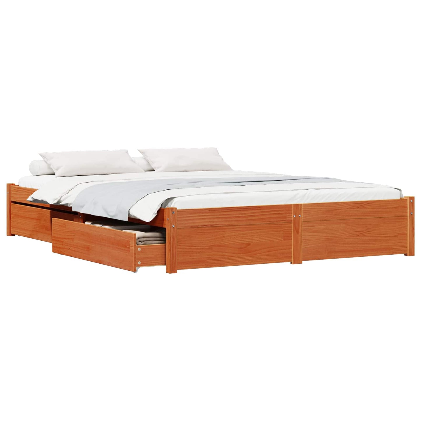 Bed Frame with Drawer Wax Brown 150 x 200 cm Solid Pine Wood
