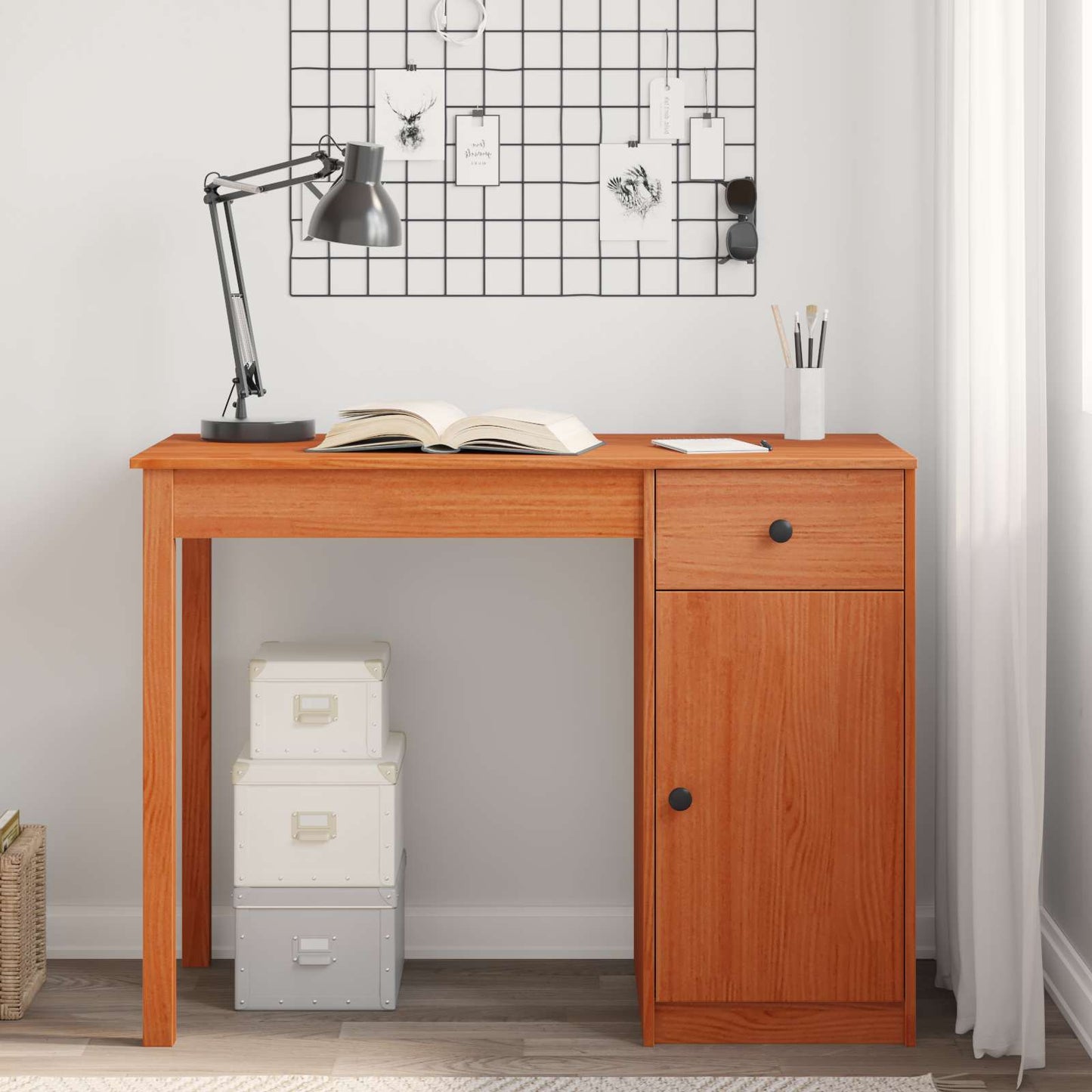 Desk with Drawer Wax Brown 100 x 50 x 74 cm Solid Pine Wood