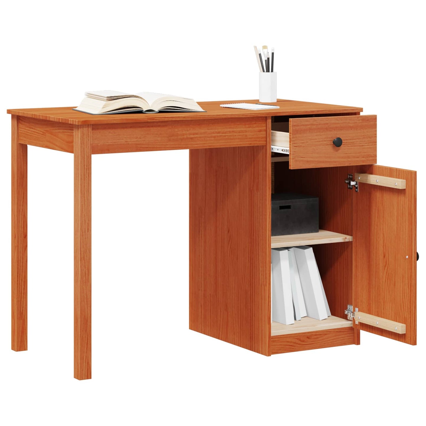 Desk with Drawer Wax Brown 100 x 50 x 74 cm Solid Pine Wood