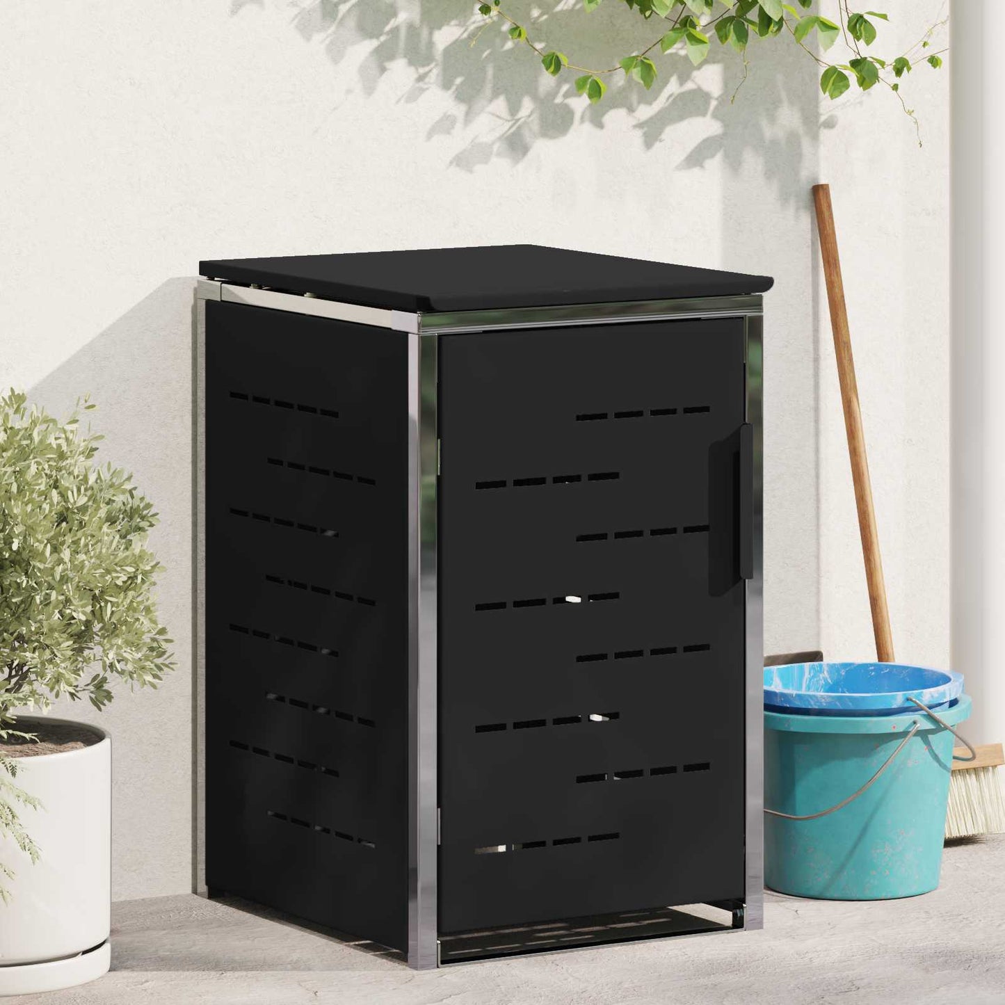 Wheelie Bin Storage Black 77.5 x 69 x 112.5 cm Stainless Steel