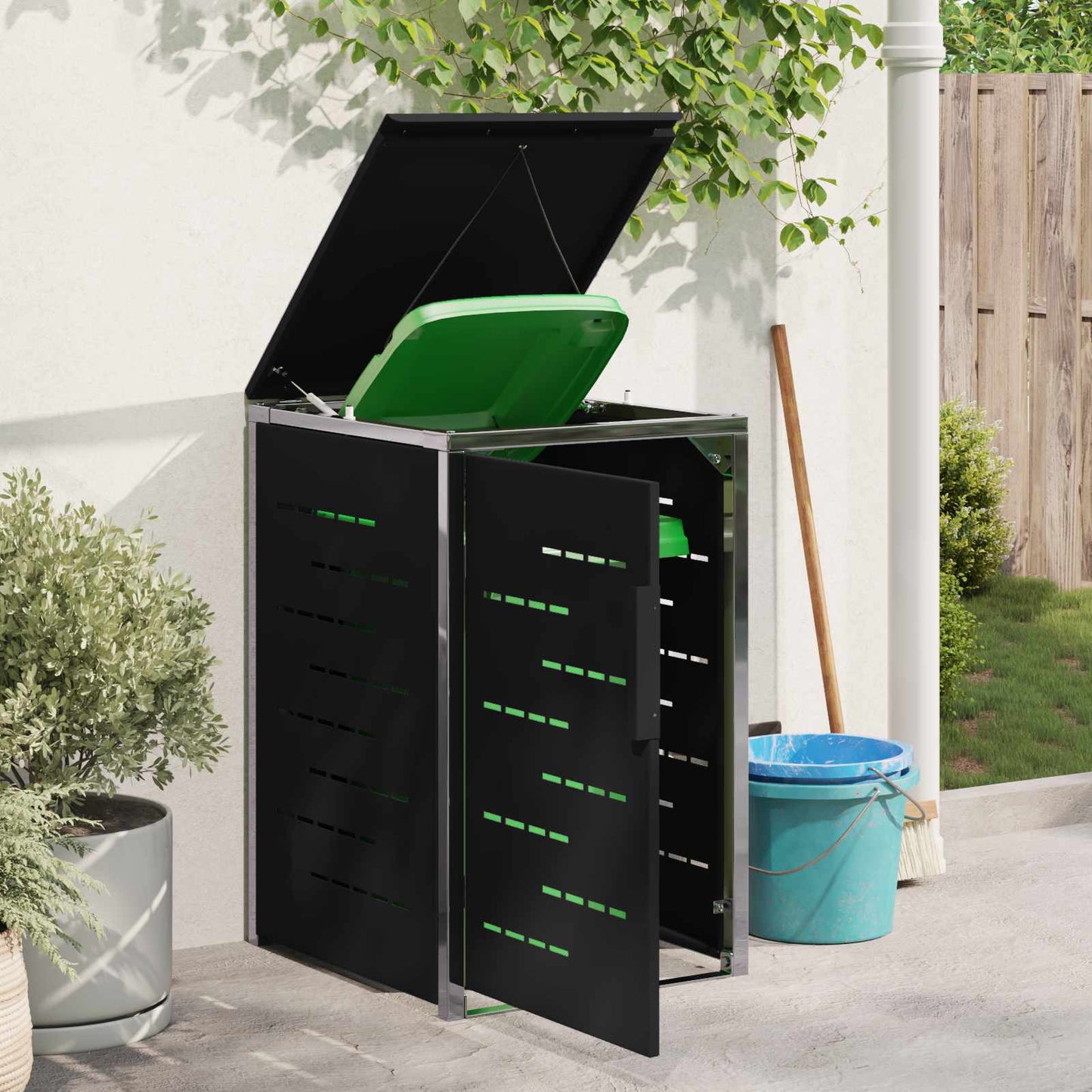Wheelie Bin Storage Black 77.5 x 69 x 112.5 cm Stainless Steel