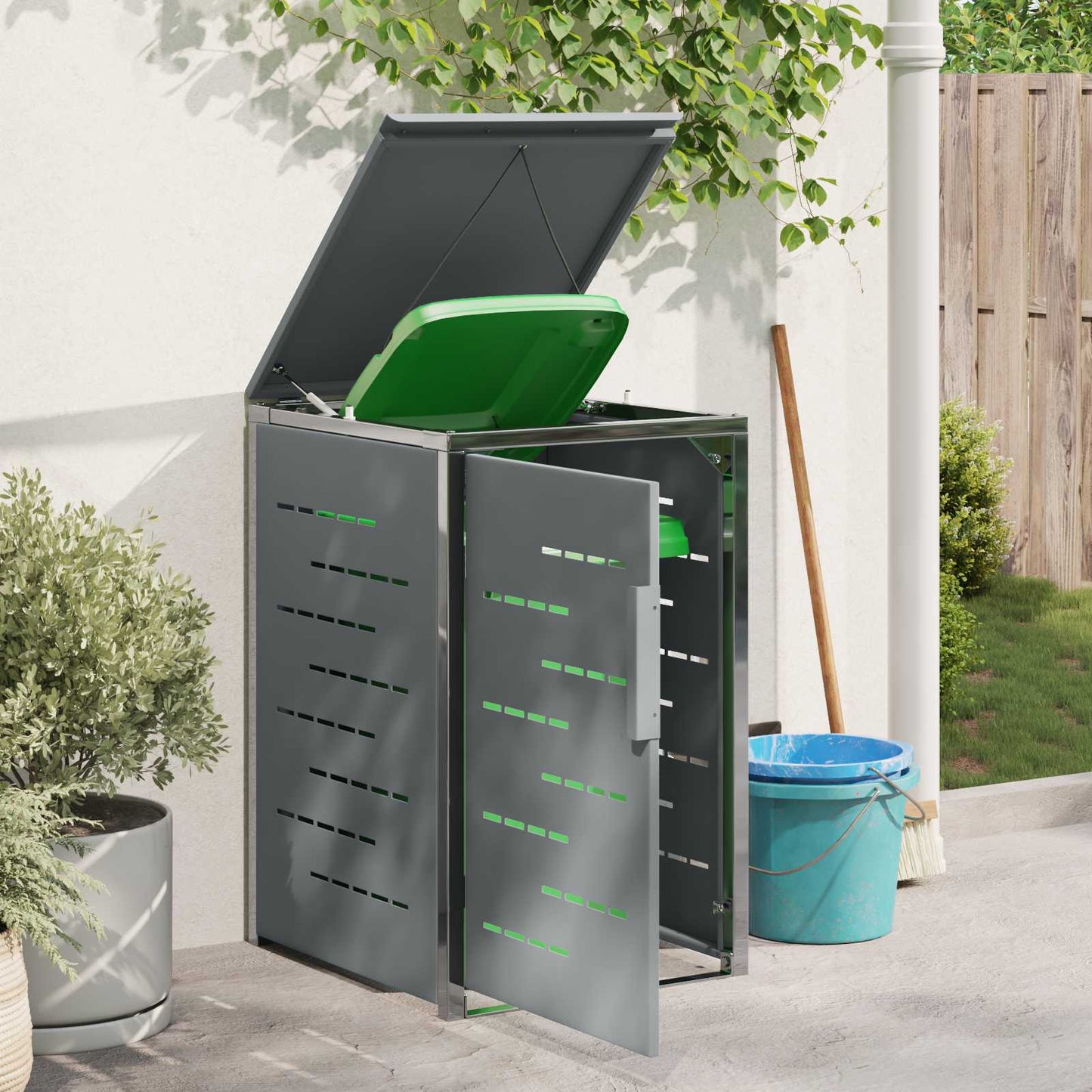 Wheelie Bin Storage Grey 77.5 x 69 x 112.5 cm Stainless Steel
