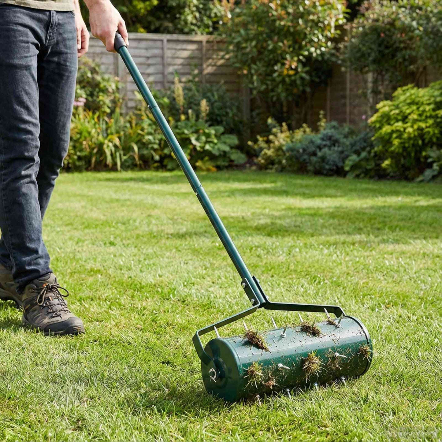 Lawn Roller Pull with Aerator Clamps Green 128 x 38 cm Steel