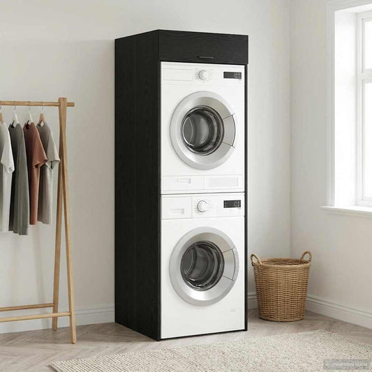 Wash Machine Cabinet with Storage Black Oak 67.5 x 68 x 200 cm