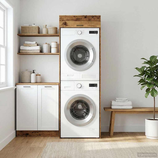 Wash Machine Cabinet with Storage Old Wood 67.5 x 68 x 200 cm