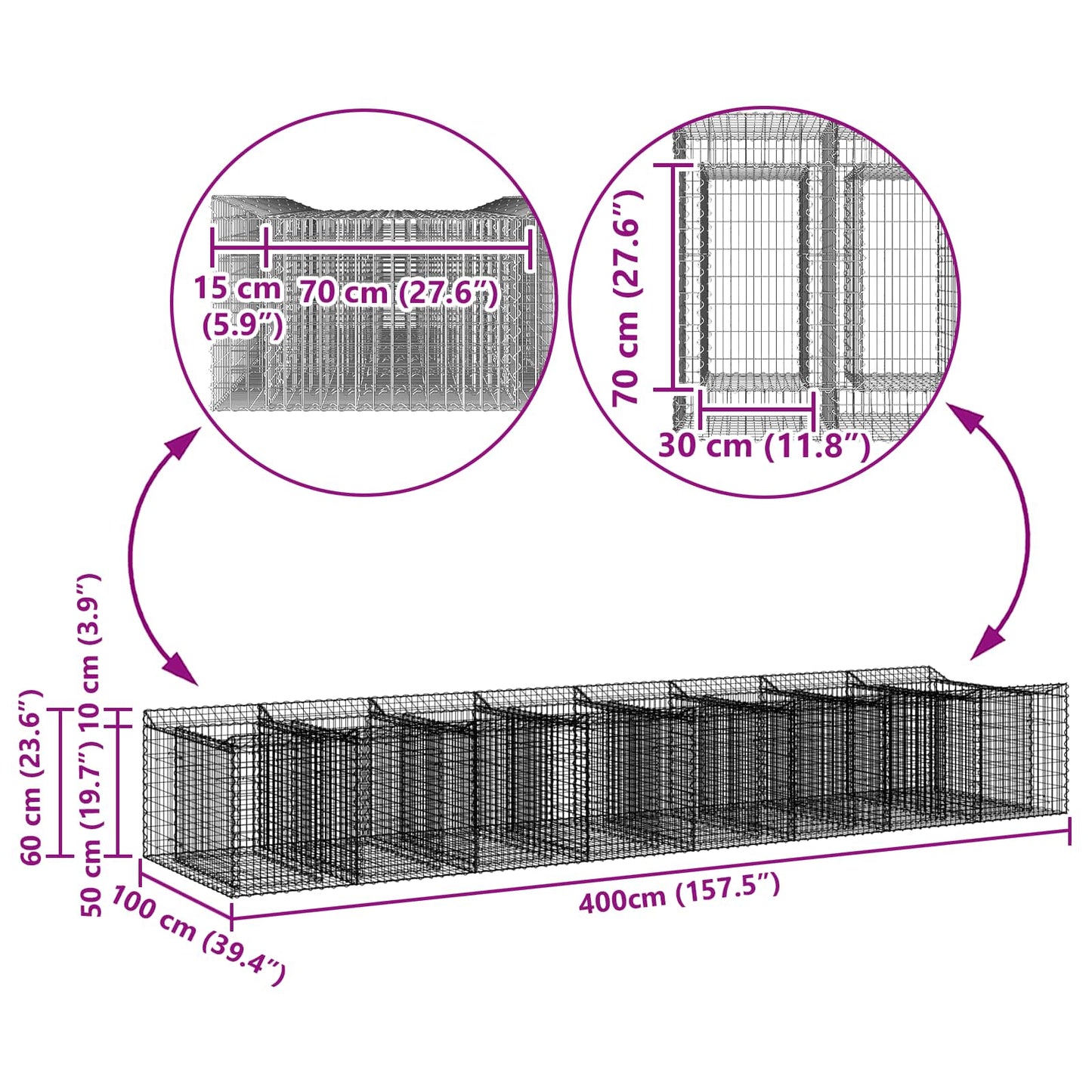 Gabion Raised Bed 3 pcs Silver