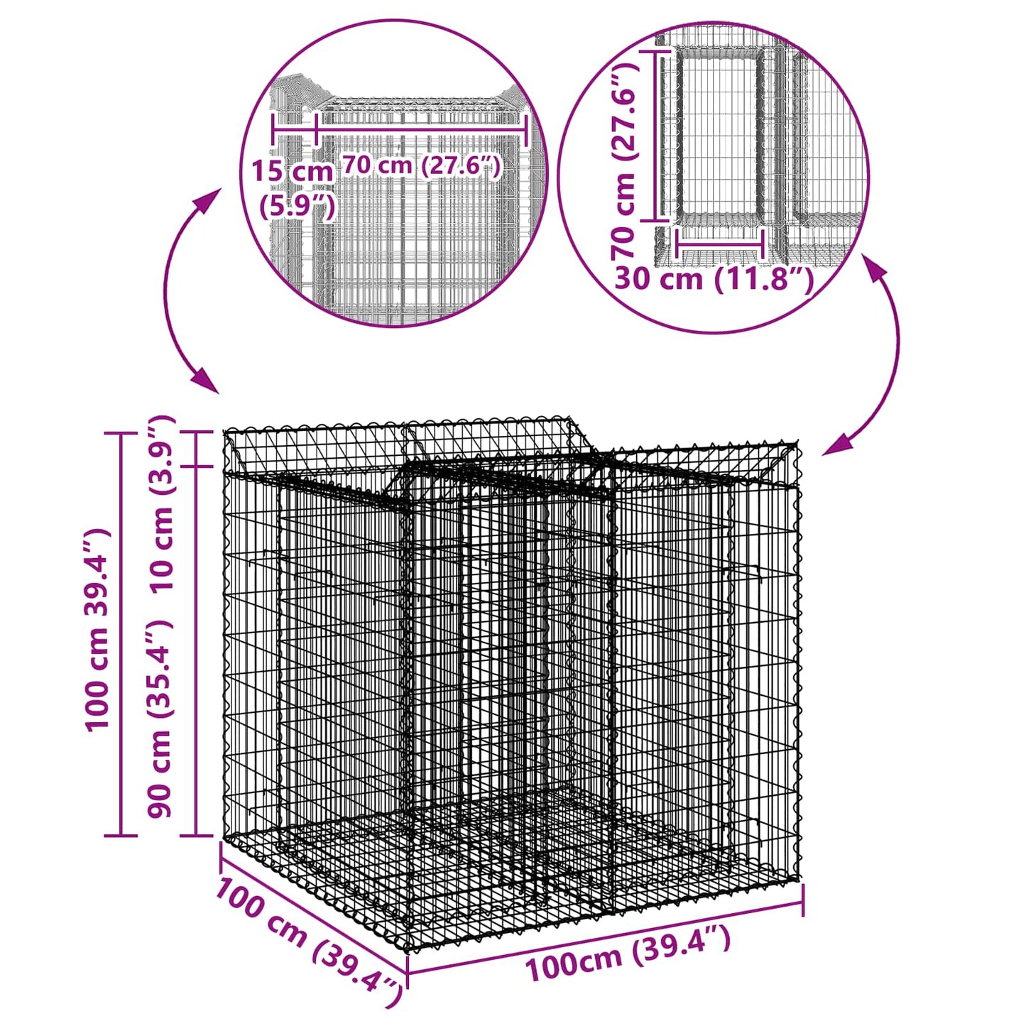 Gabion Raised Bed 2 pcs Silver
