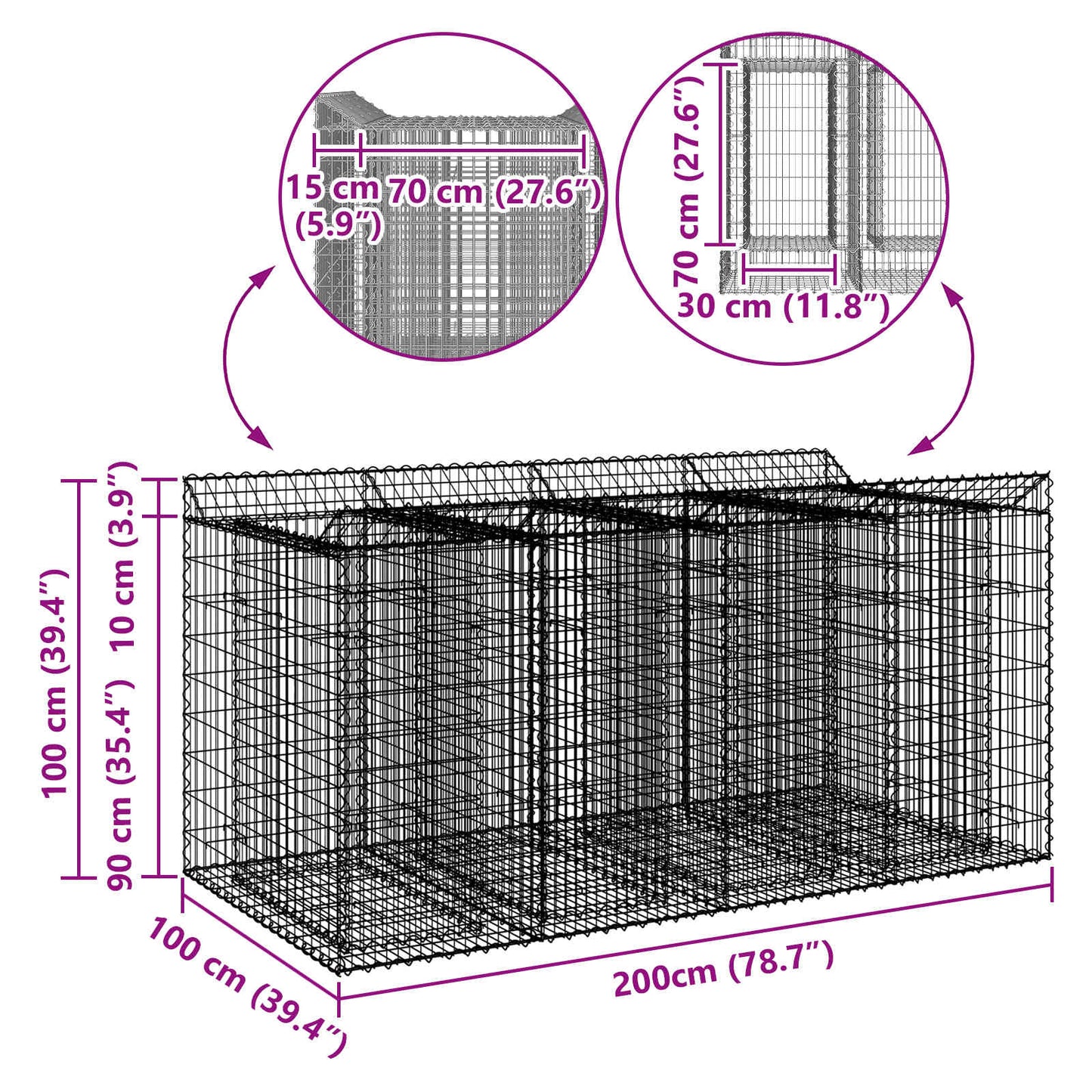 Gabion Raised Bed 2 pcs Silver