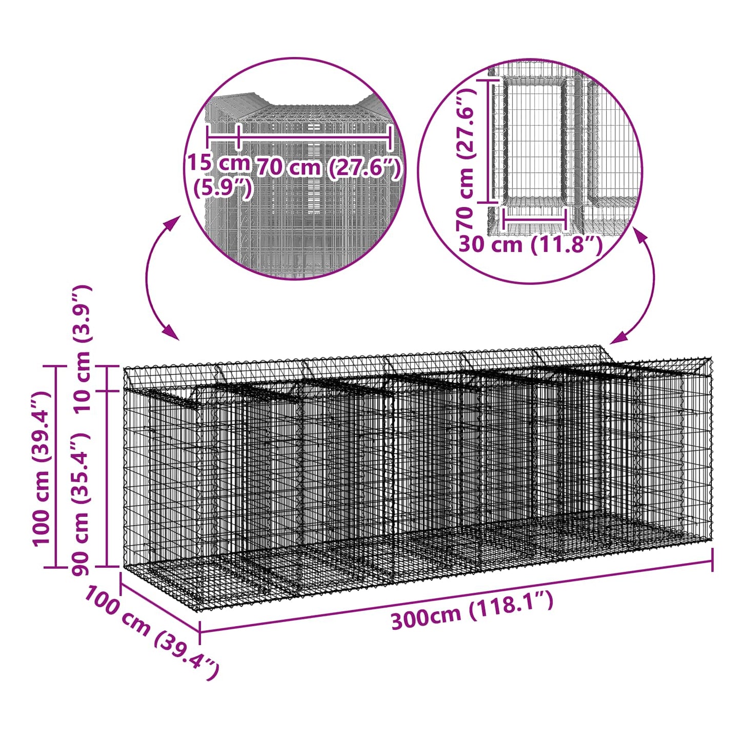 Gabion Raised Bed 3 pcs Silver