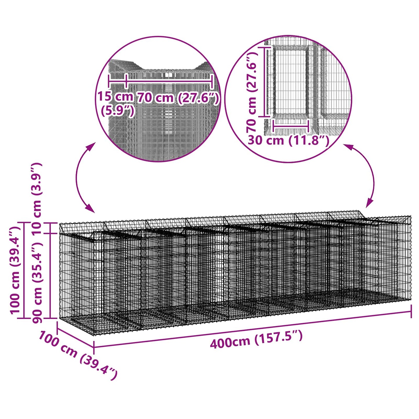 Gabion Raised Bed 4 pcs Silver