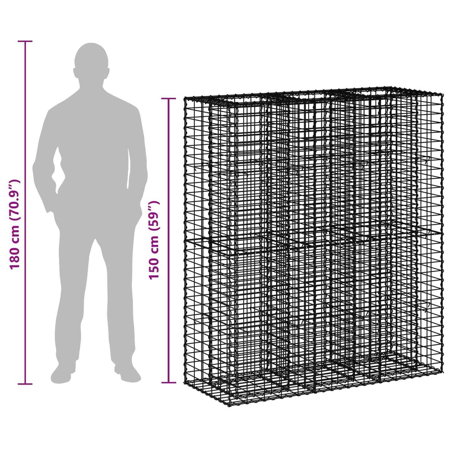 Gabion Raised Bed 2 pcs Silver 130 x 50 x 150 cm