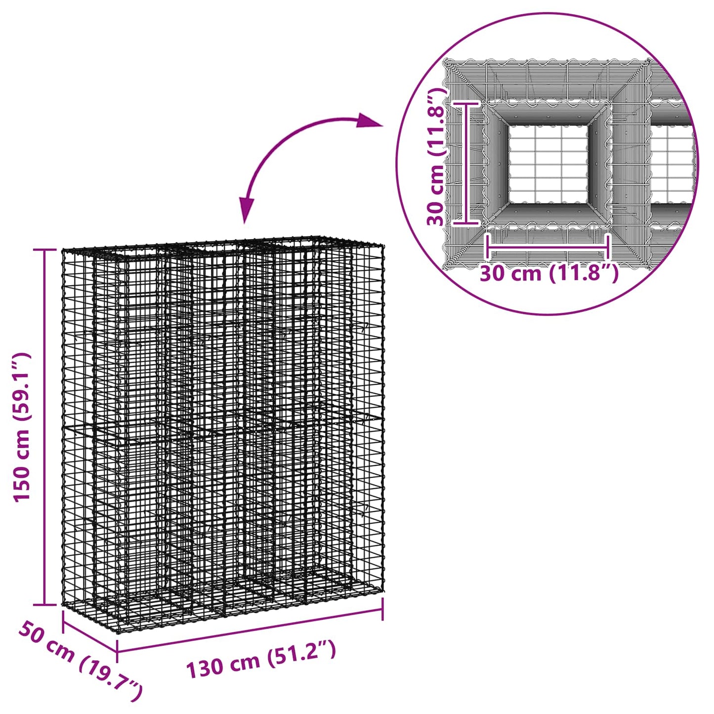 Gabion Raised Bed 2 pcs Silver 130 x 50 x 150 cm