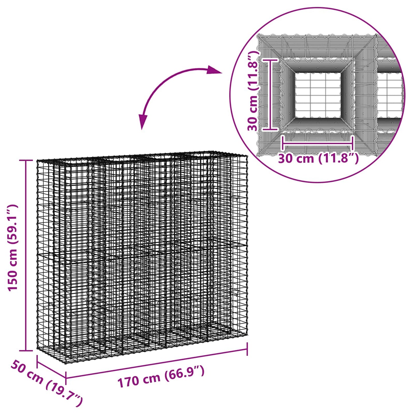 Gabion Raised Bed 2 pcs Silver 170 x 50 x 150 cm
