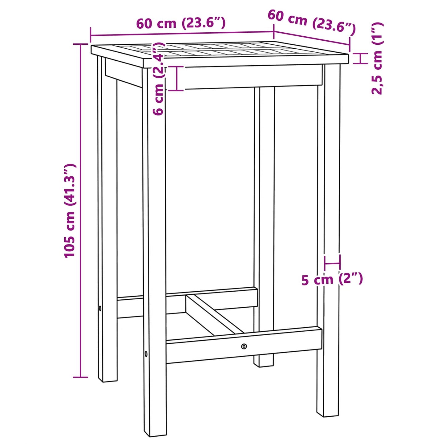 Bar Table Natural 60 x 60 x 105 cm Solid-Teak