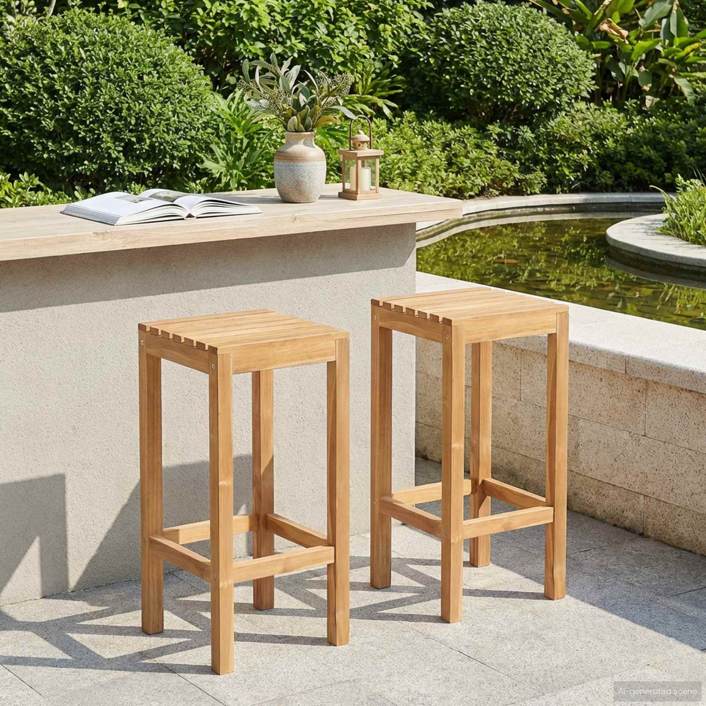 Bar Stool 2 pcs Natural Solid Teak Wood