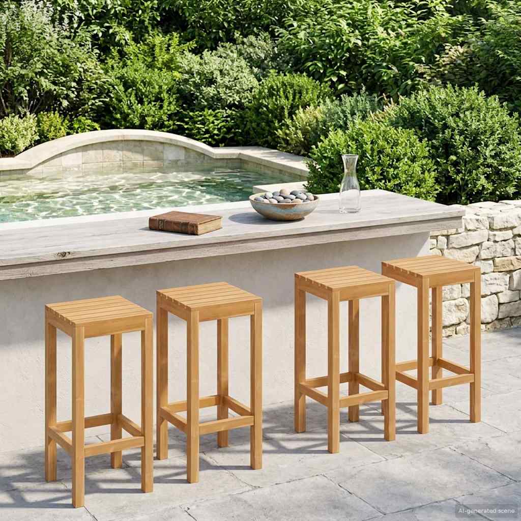 Bar Stool 4 pcs Brown Solid Teak Wood