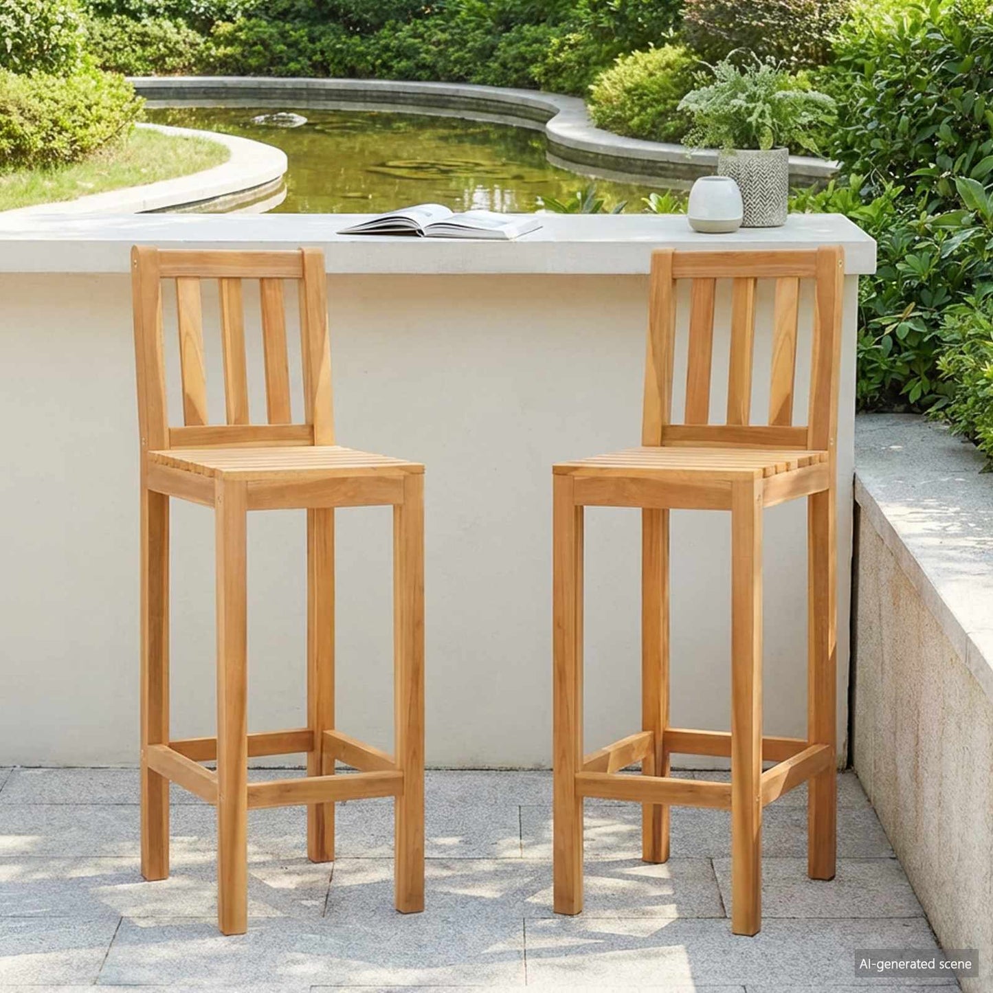 Bar Stool 2 pcs Brown Solid Teak Wood