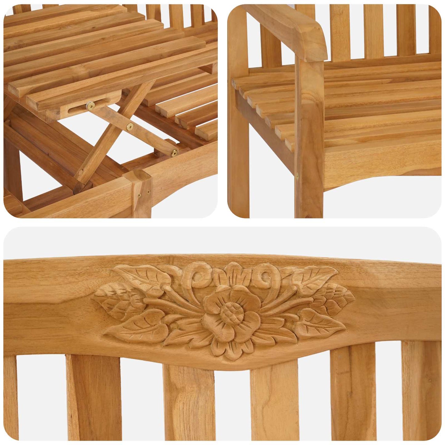 Handcarved Rose Bench Natural 150.5 x 60 x 95 cm