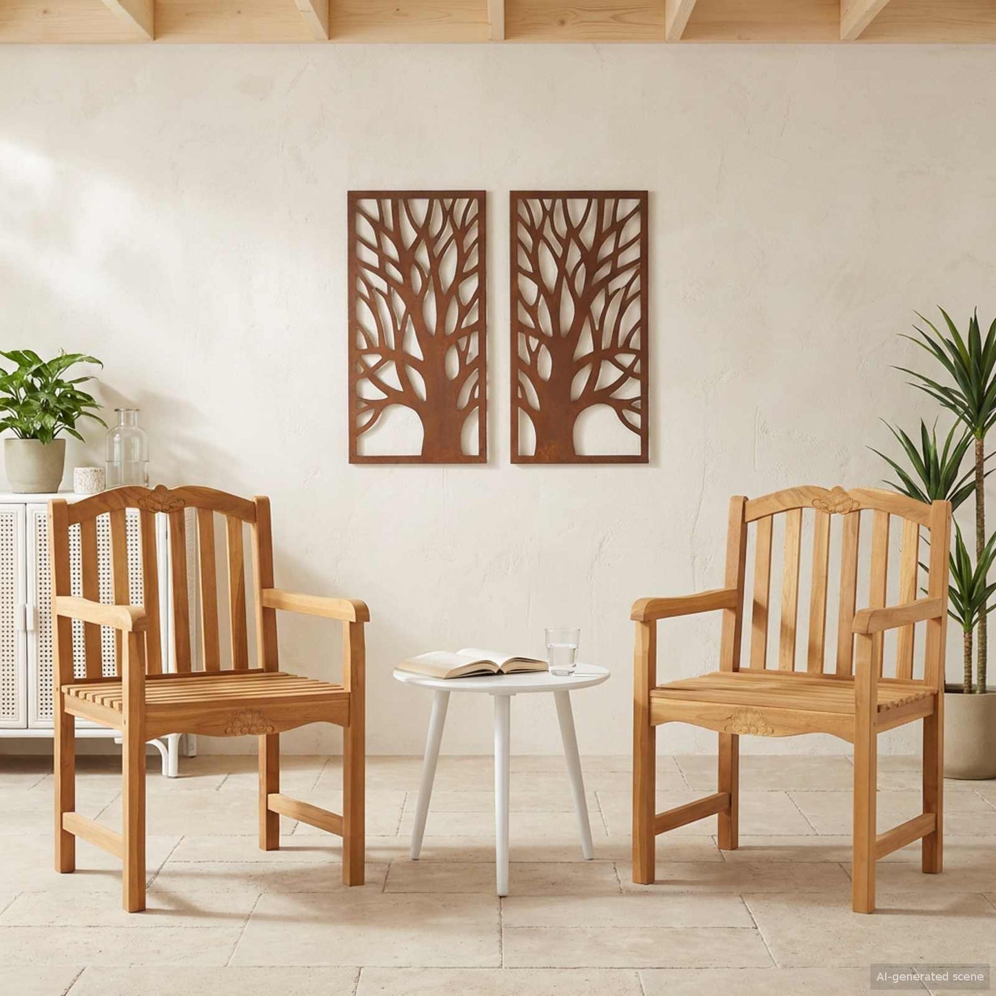 Garden Chair 2 pcs Natural 58 x 60 x 93 cm Solid Teak Wood