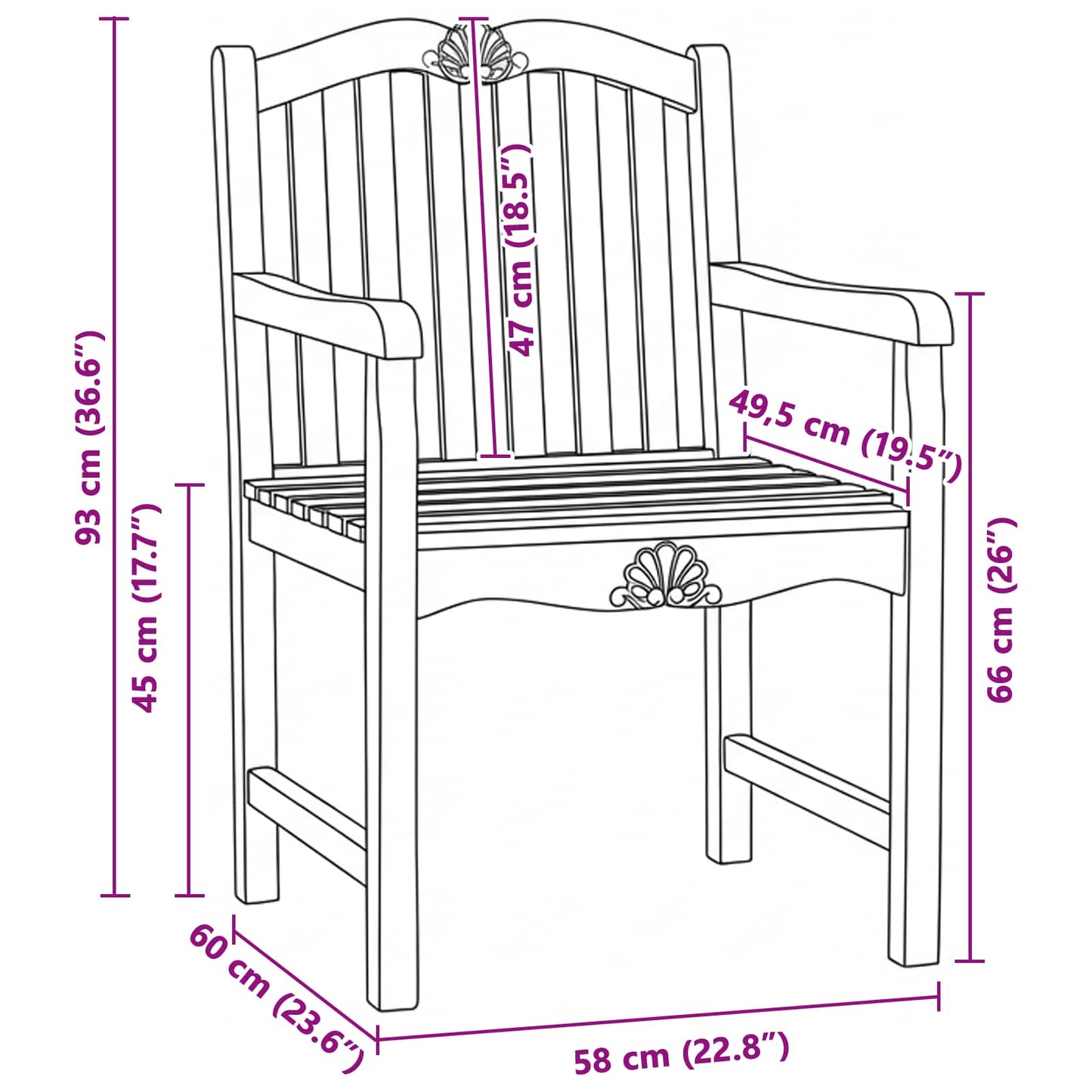 Garden Chair 2 pcs Natural 58 x 60 x 93 cm Solid Teak Wood