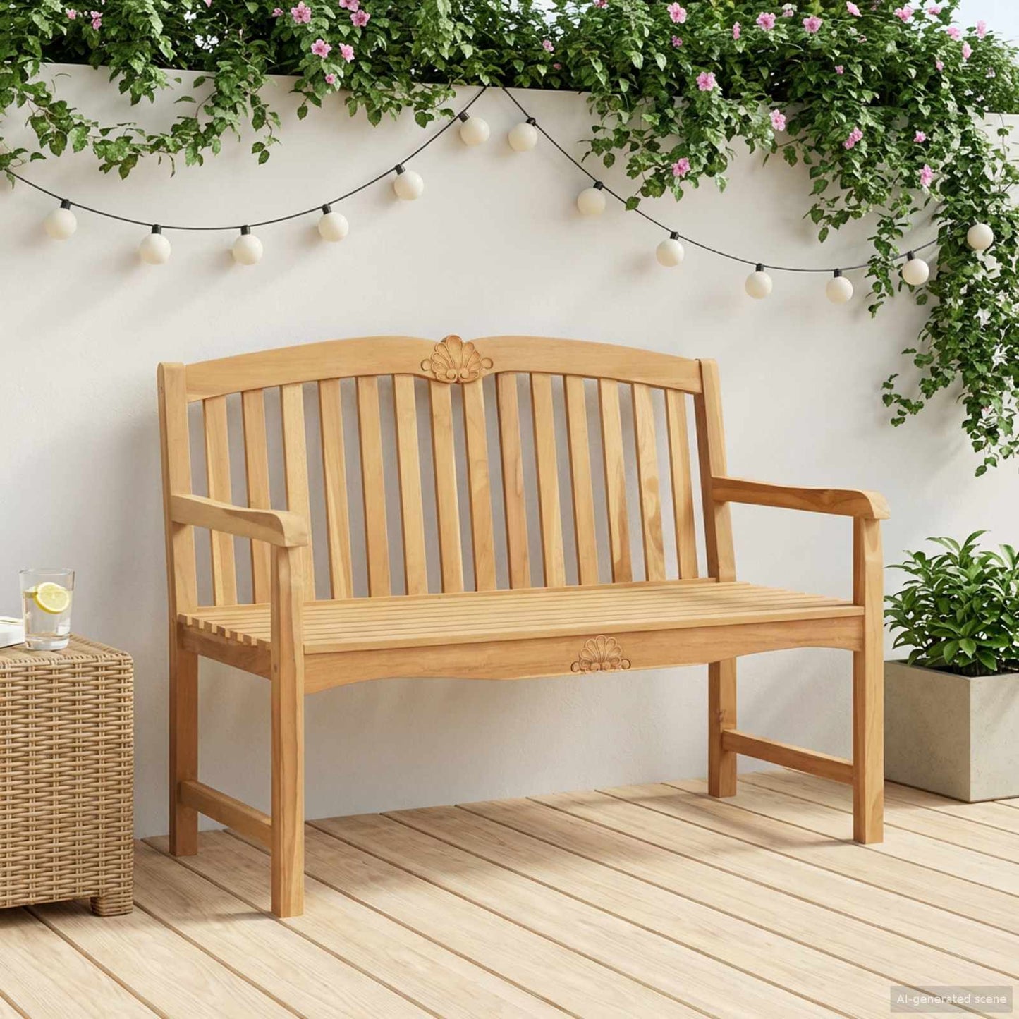 Handcarved Rose Bench Natural 114 x 60 x 95 cm Solid Teak Wood