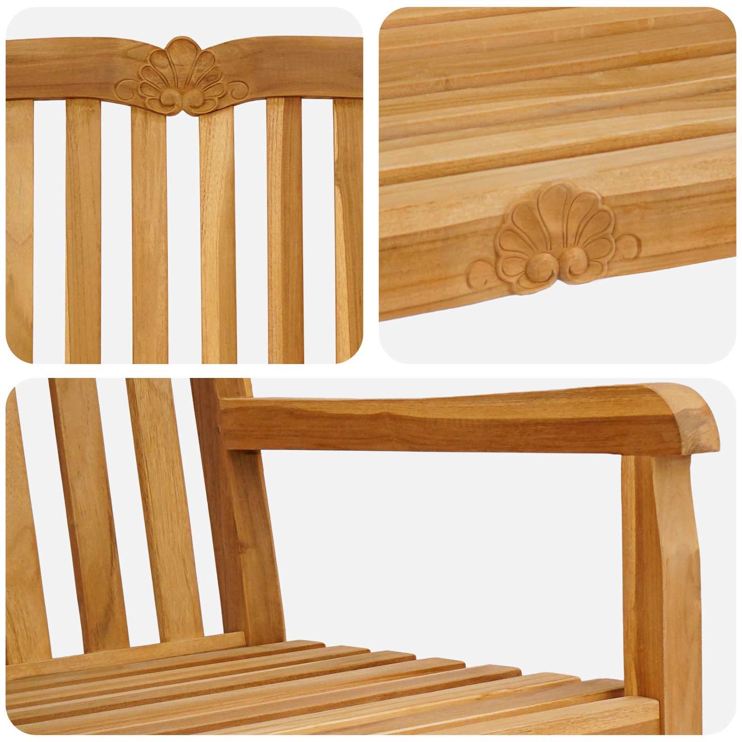 Handcarved Rose Bench Natural 180.5 x 60 x 96 cm