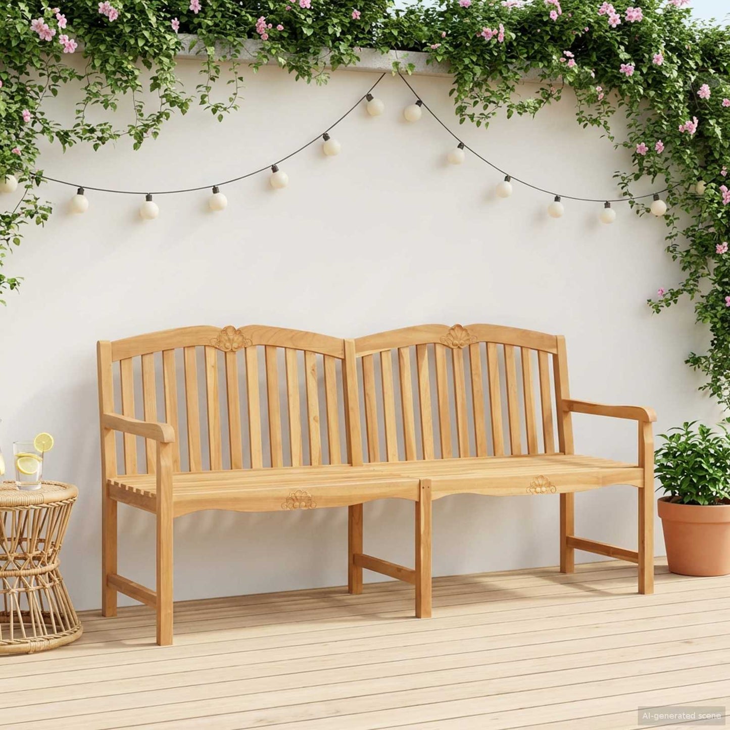 Handcarved Rose Bench Natural 180.5 x 60 x 96 cm
