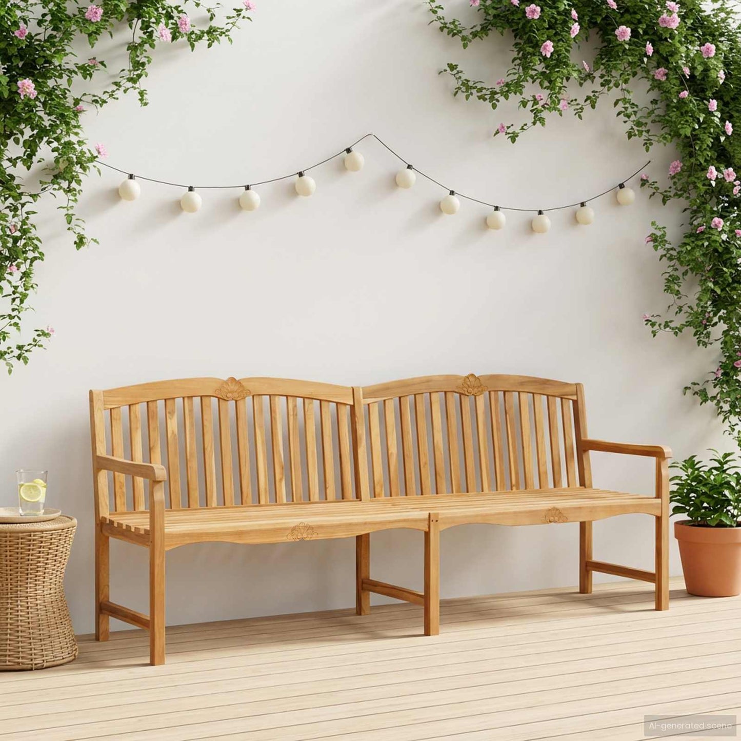 Handcarved Rose Bench Natural 228 x 61 x 94.5 cm
