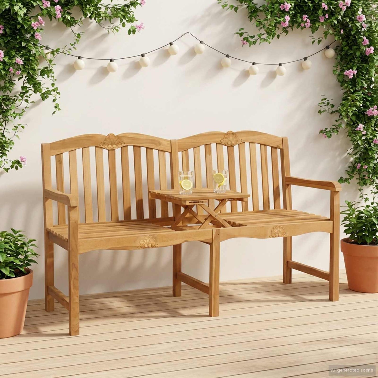 Handcarved Rose Bench Natural 155 x 60 x 94 cm Solid Teak Wood