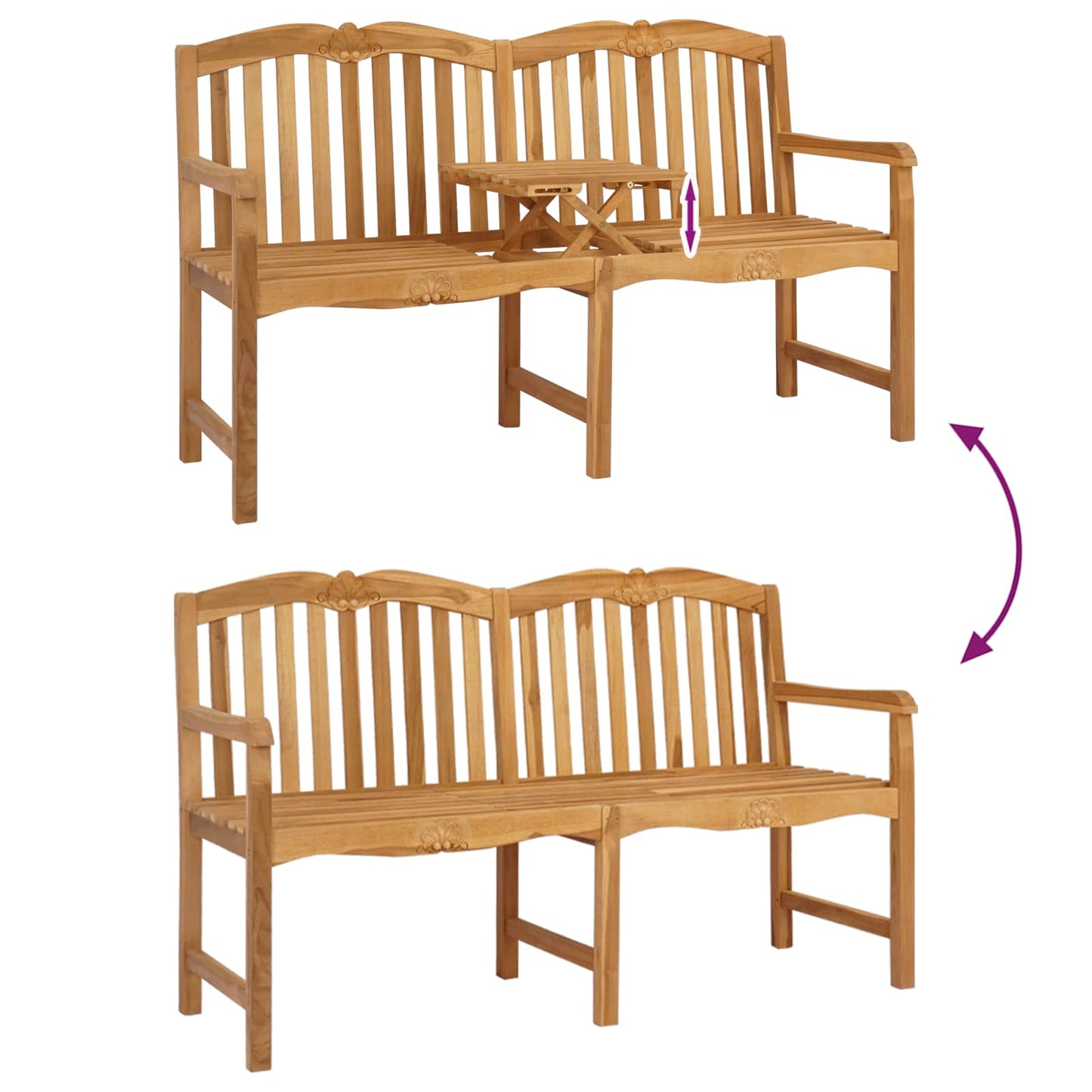 Handcarved Rose Bench Natural 155 x 60 x 94 cm Solid Teak Wood