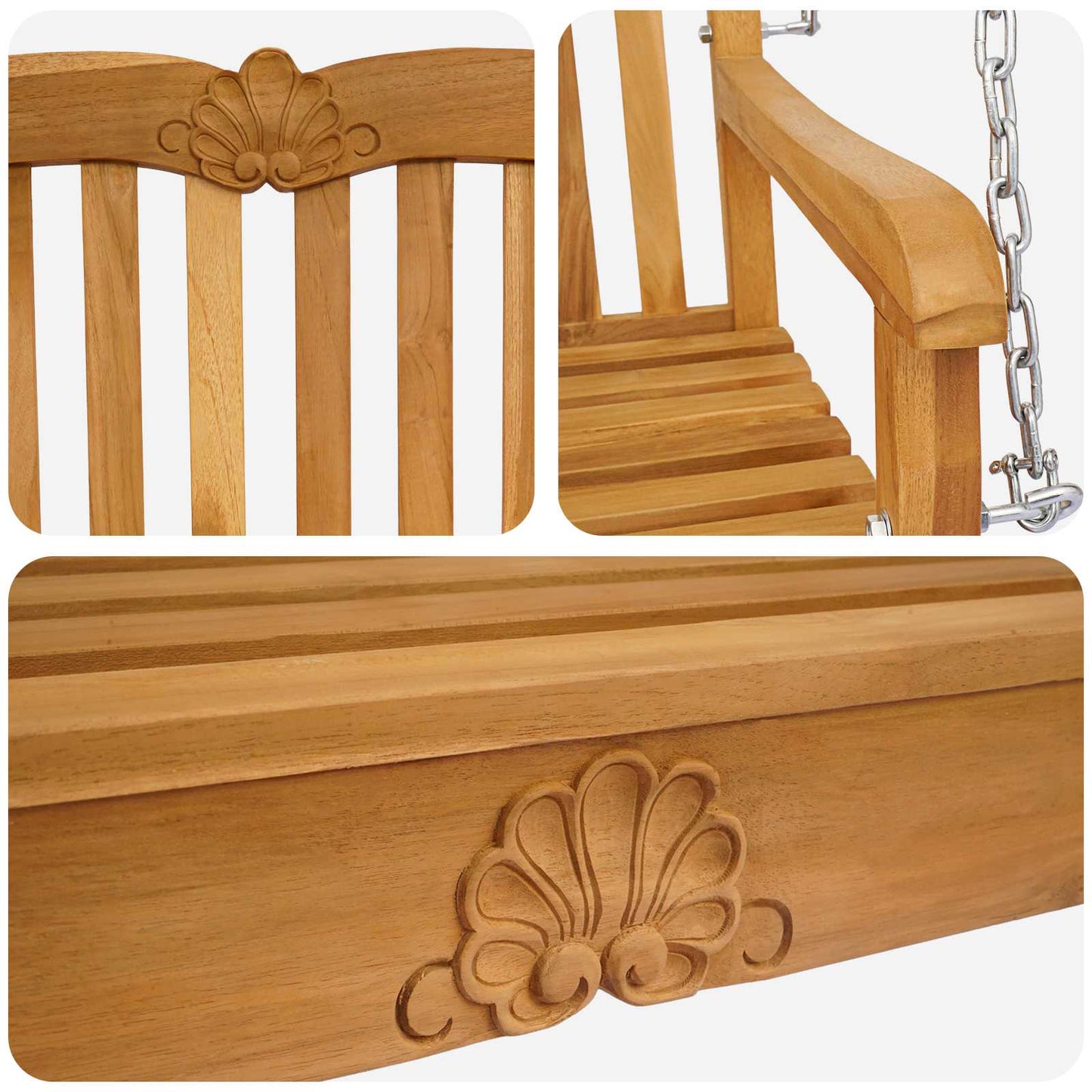 Swing Bench Natural 114 x 60 x 60.5 cm Solid Teak Wood