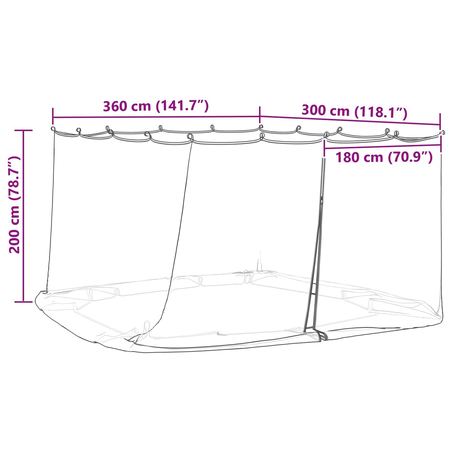 Mosquito Net for Gazebo 220 mesh Black 3.6 x 3 x 2 m Polyester