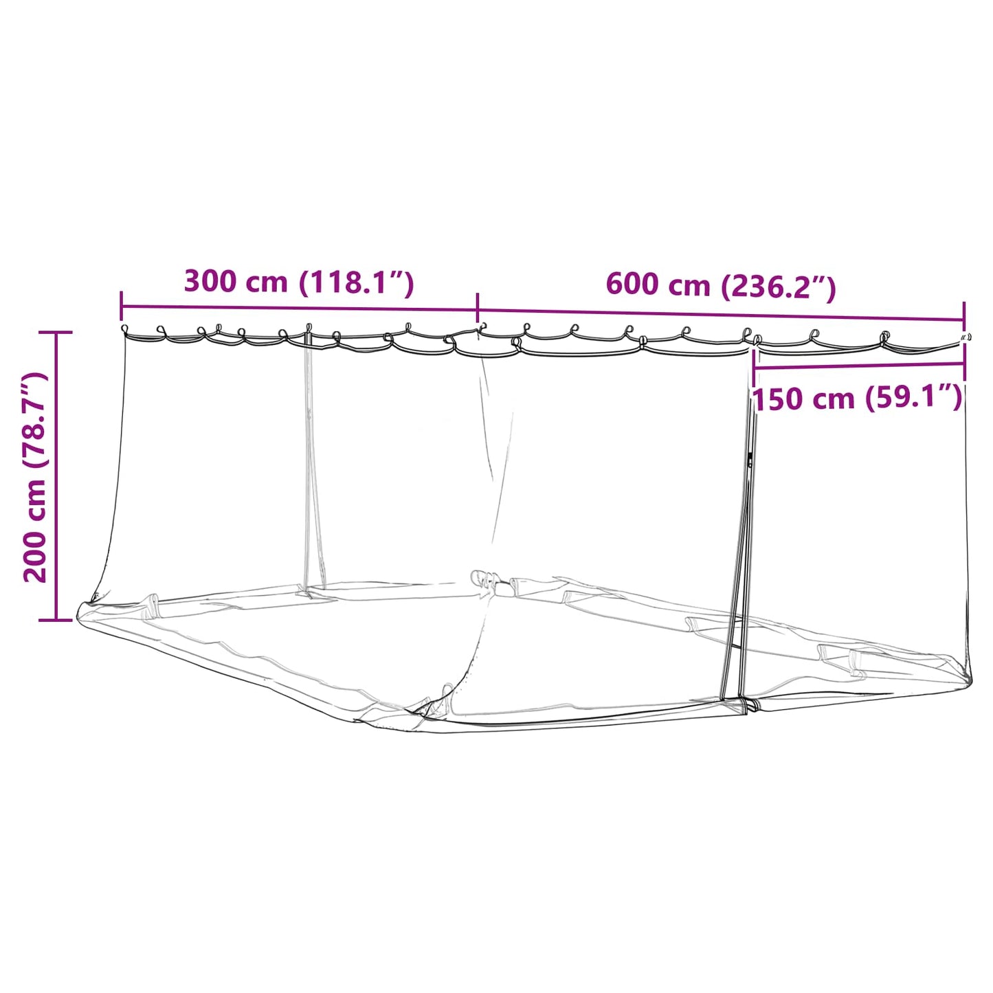 Mosquito Net for Gazebo 220 mesh Black 6 x 3 x 2 m Polyester