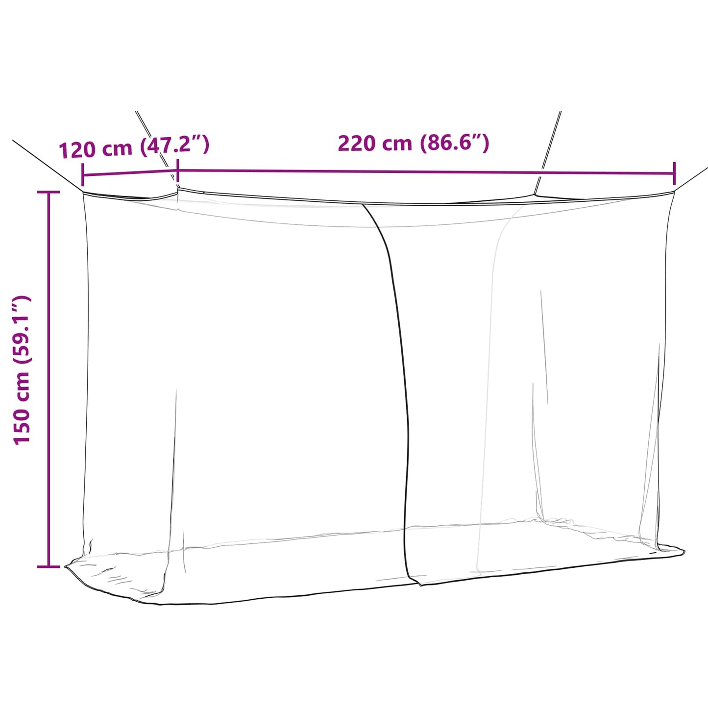 Mosquito Net for Bed 156 Mesh Black 220 x 120 x 150 cm