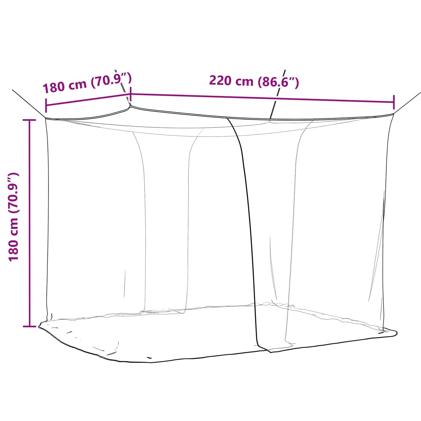 Mosquito Net for Bed 156 Mesh Black 220 x 180 x 180 cm
