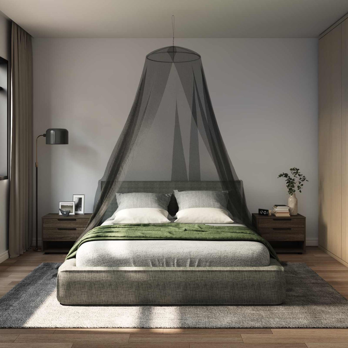 Mosquito Net for Bed 3 pcs 156 mesh Black Ø 56 x 220 cm
