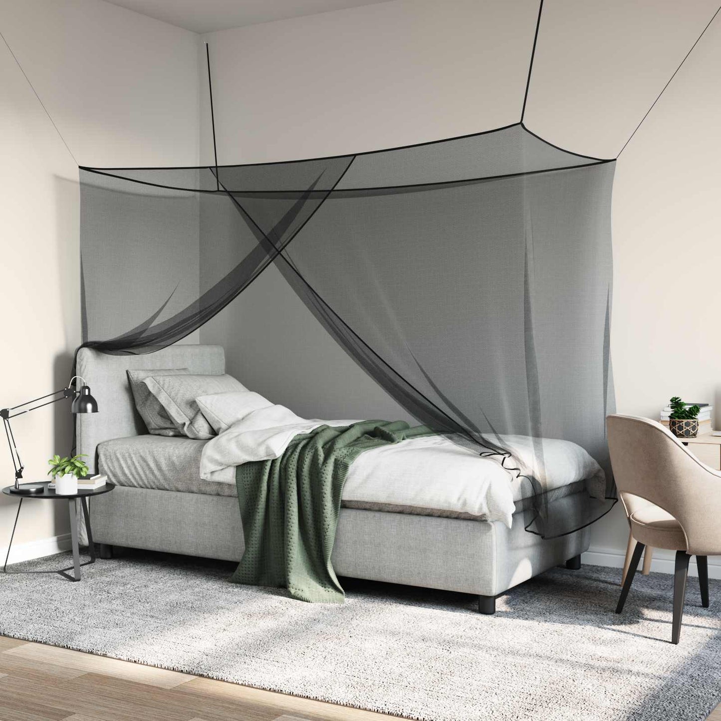 Mosquito Net for Bed 156 Mesh 3 pcs Black Polyester