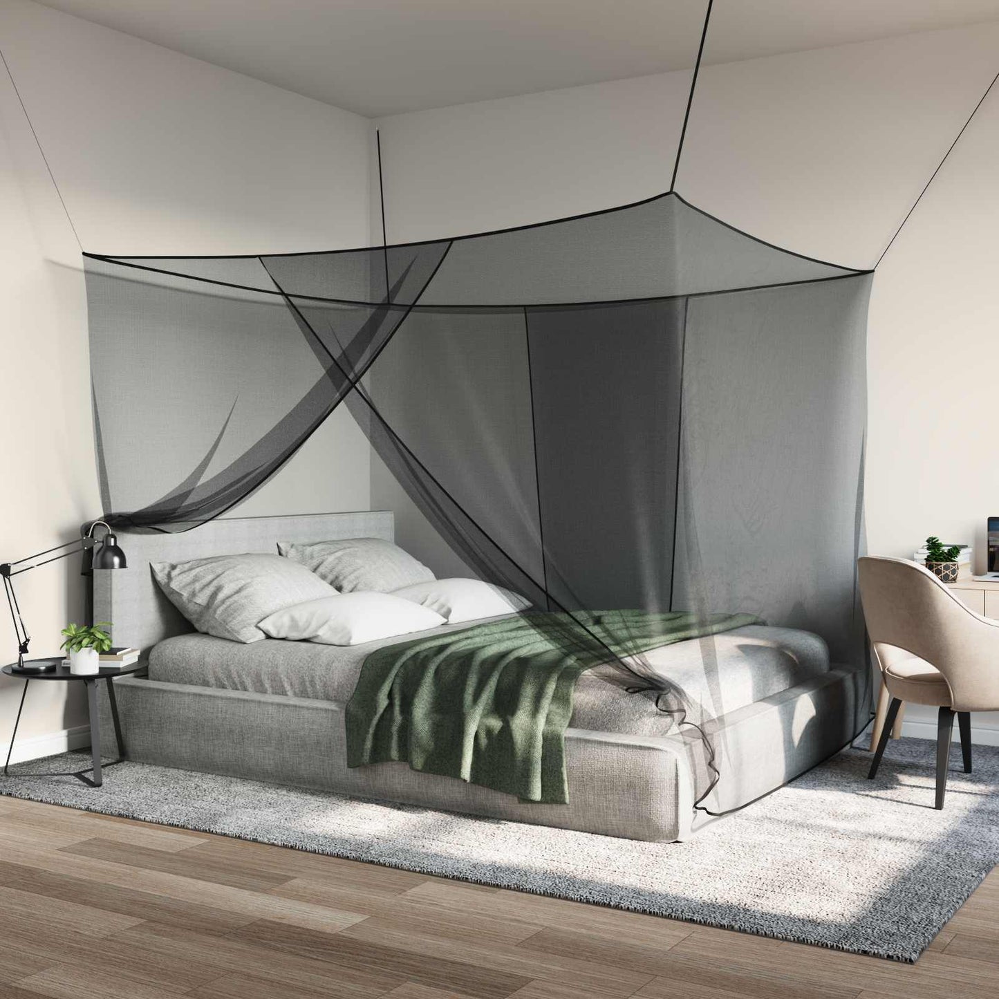 Mosquito Net for Bed 156 Mesh 3 pcs Black Polyester