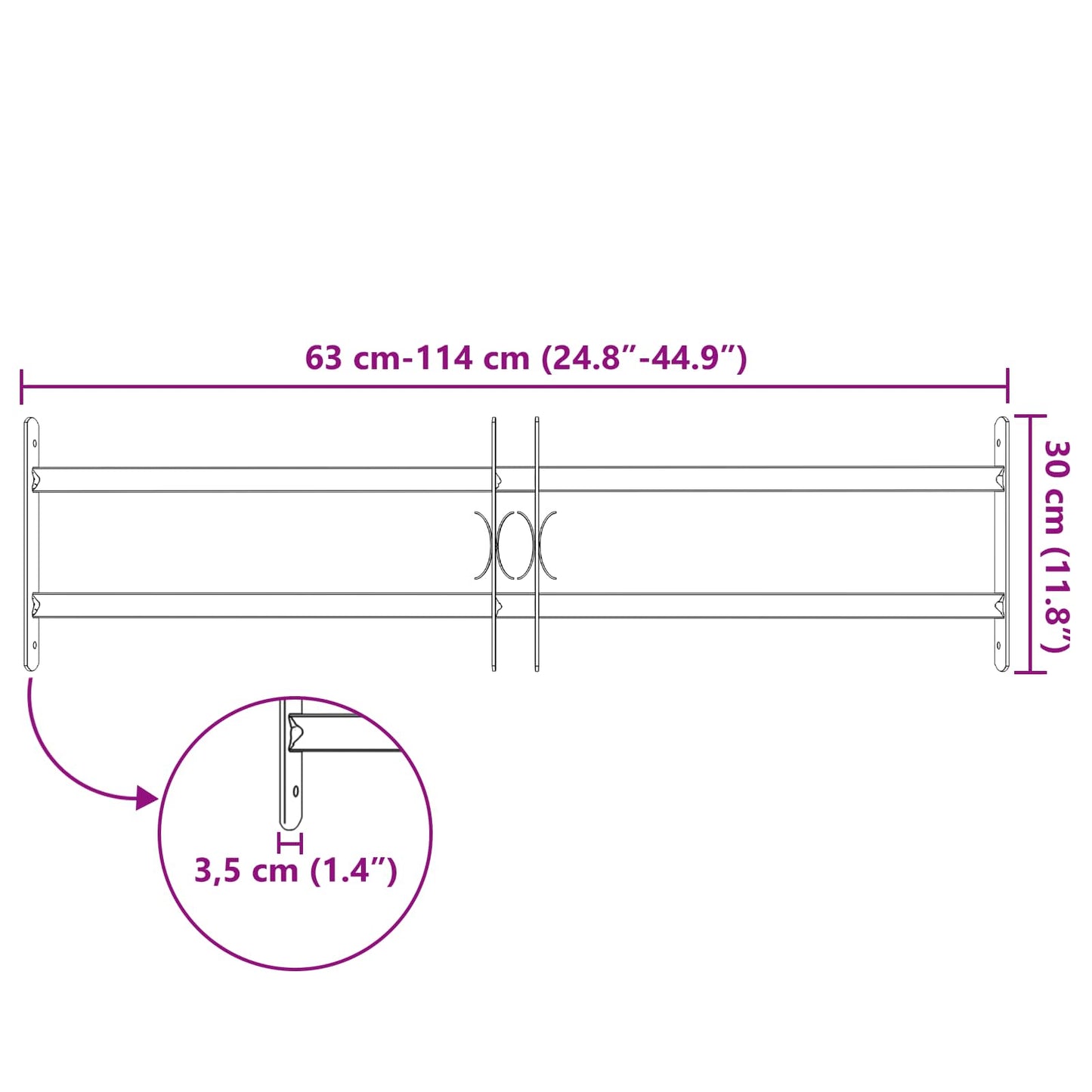 Security Grille for Windows with 2 Crossbars 3 pcs 630-1140 mm