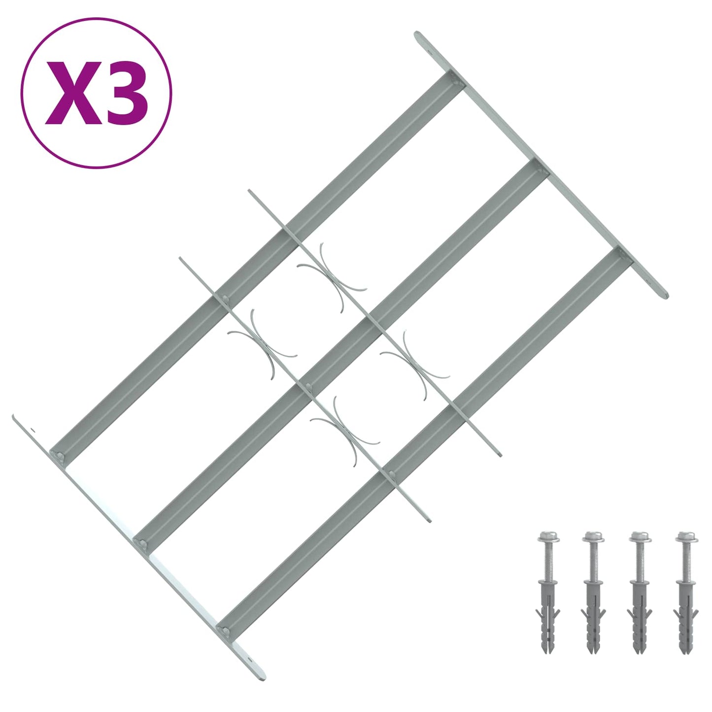 Security Grille for Windows with 3 Crossbars 3 pcs 430-740 mm