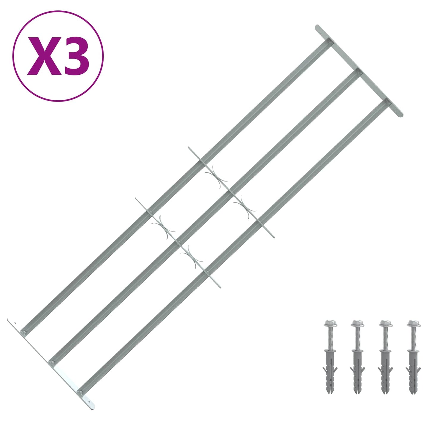 Security Grille for Windows with 3 Crossbars 3 pcs 930-1740 mm