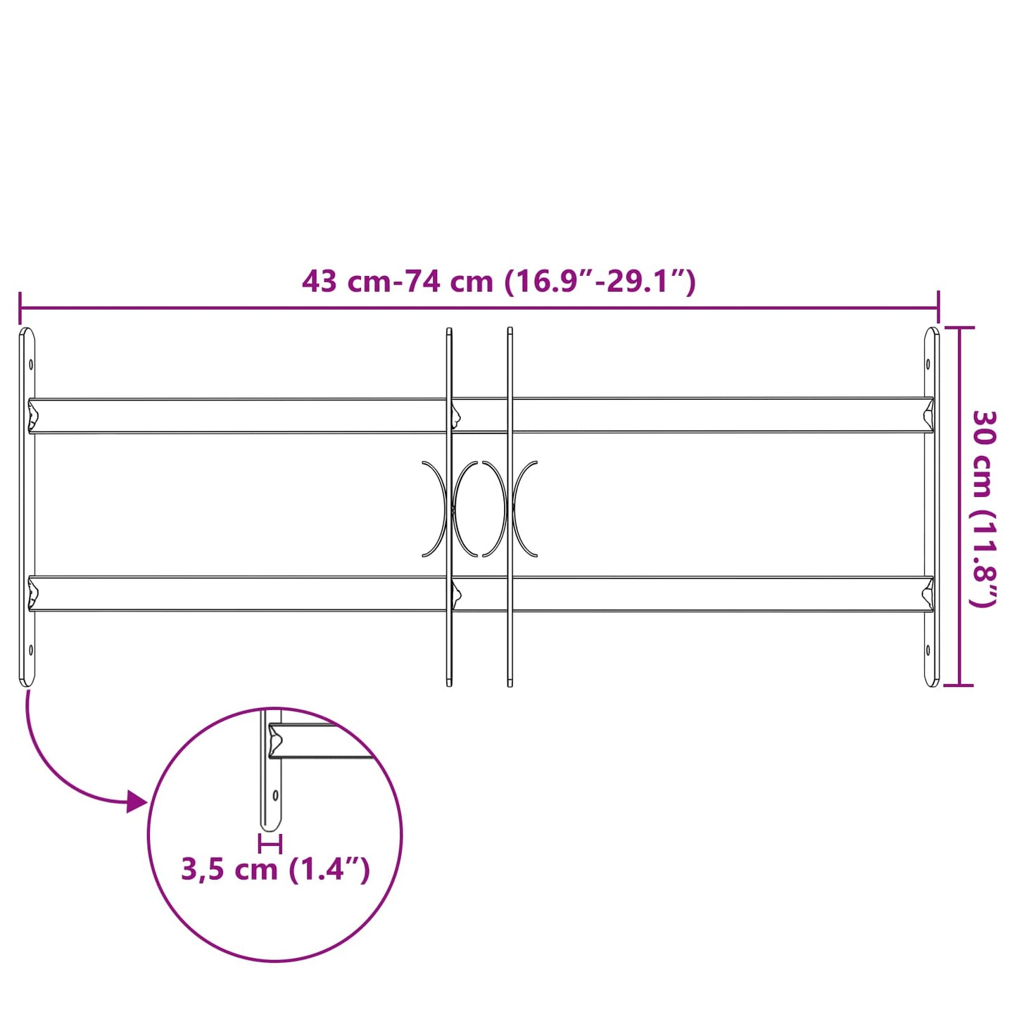 Security Grille for Windows with 2 Crossbars 3 pcs 43-74 cm