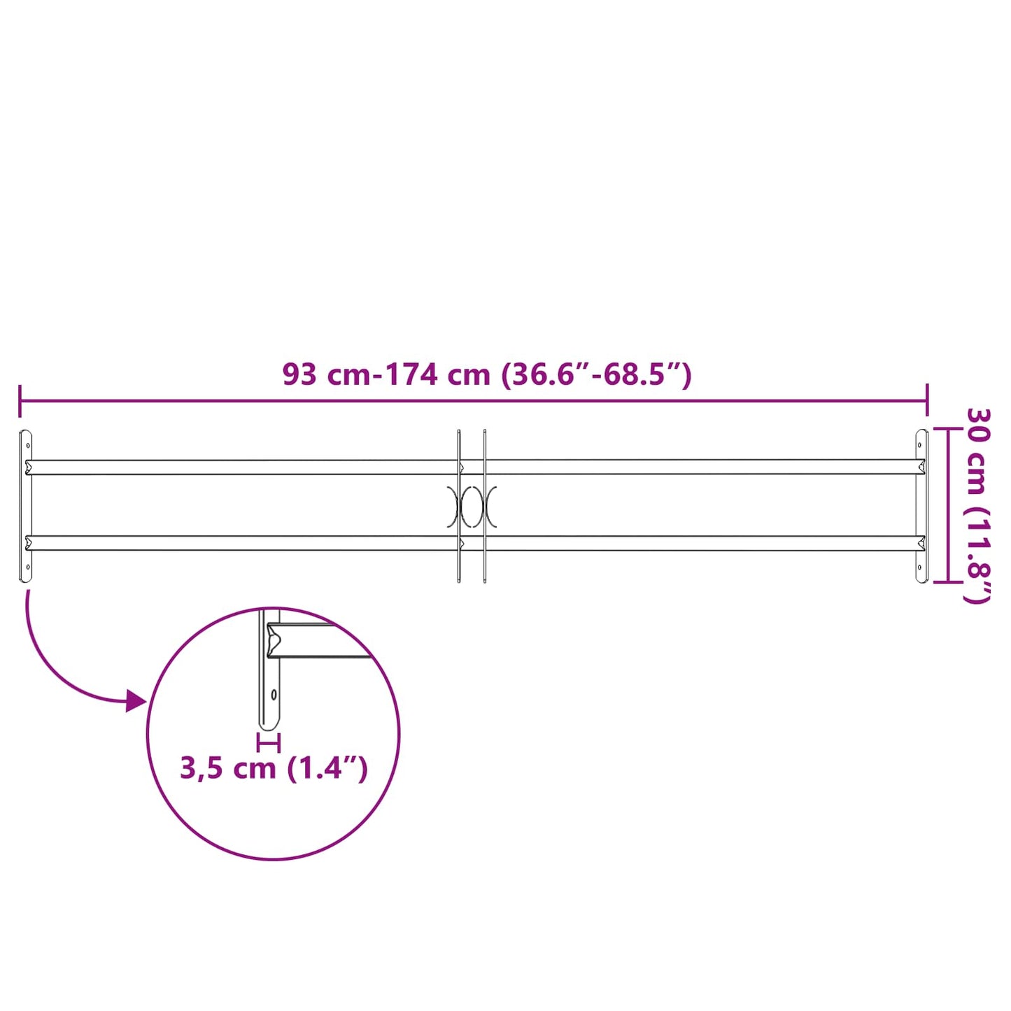 Security Grille for Windows with 2 Crossbars 3 pcs 93-174 cm