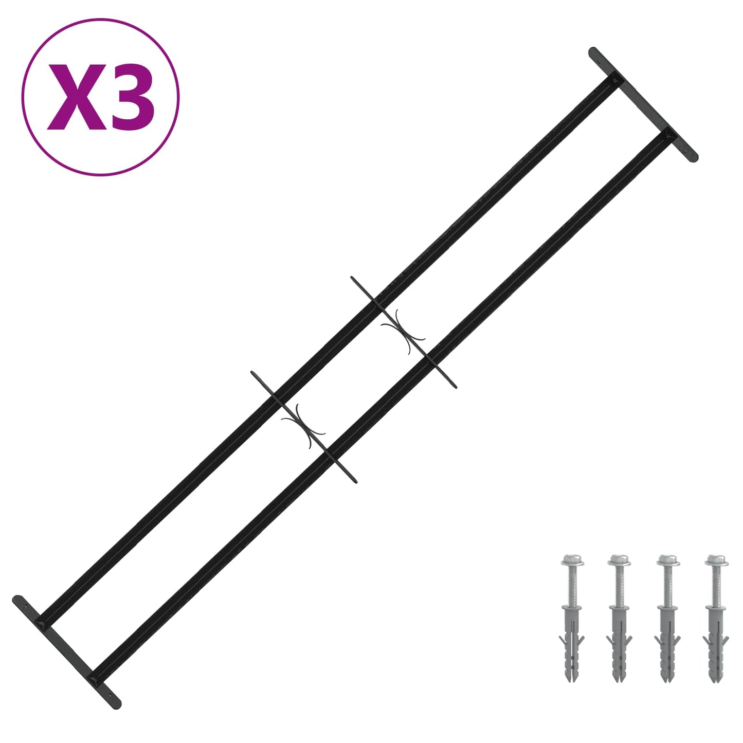 Security Grille for Windows with 2 Crossbars 3 pcs 93-174 cm