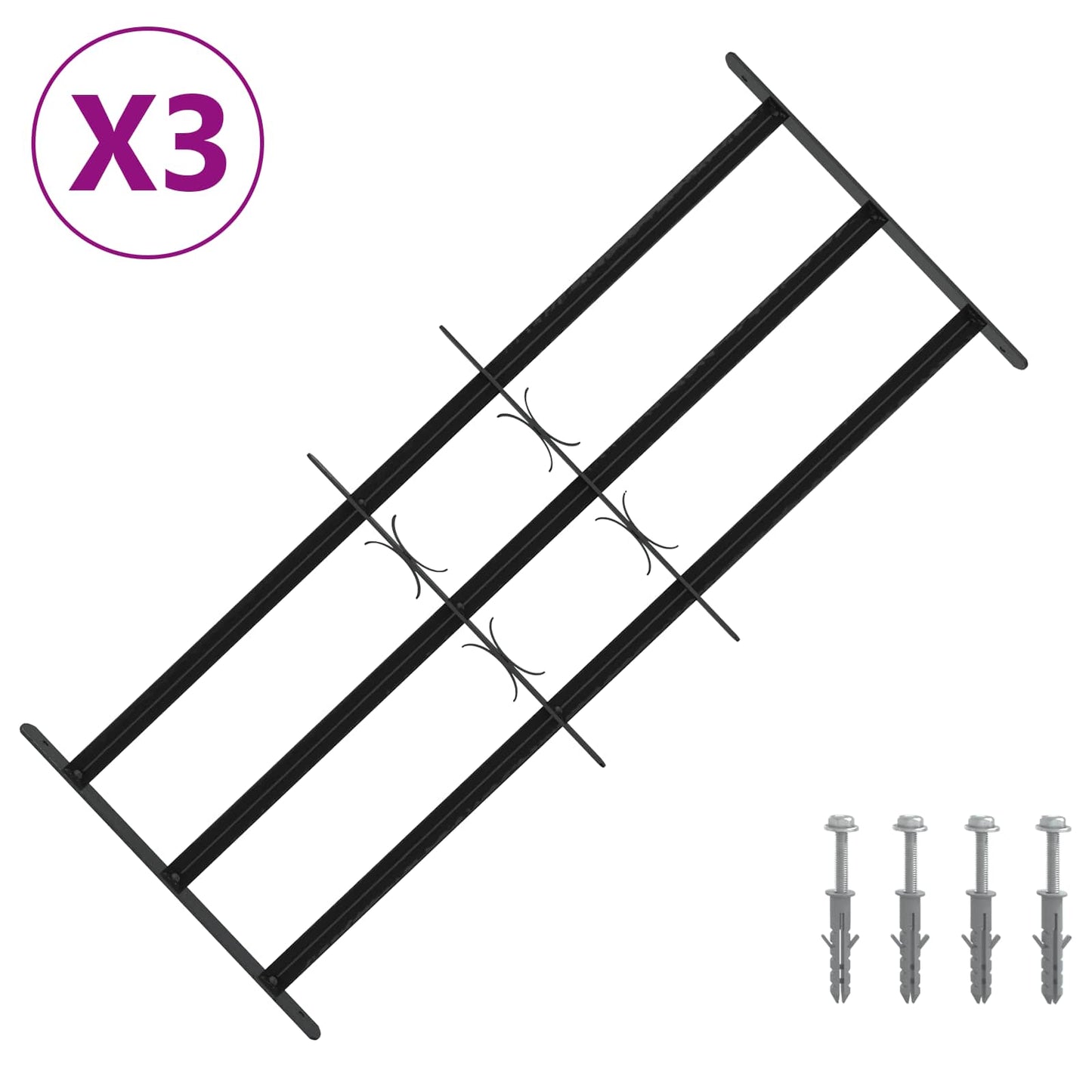 Security Grille for Windows with 3 Crossbars 3 pcs 63-114 cm