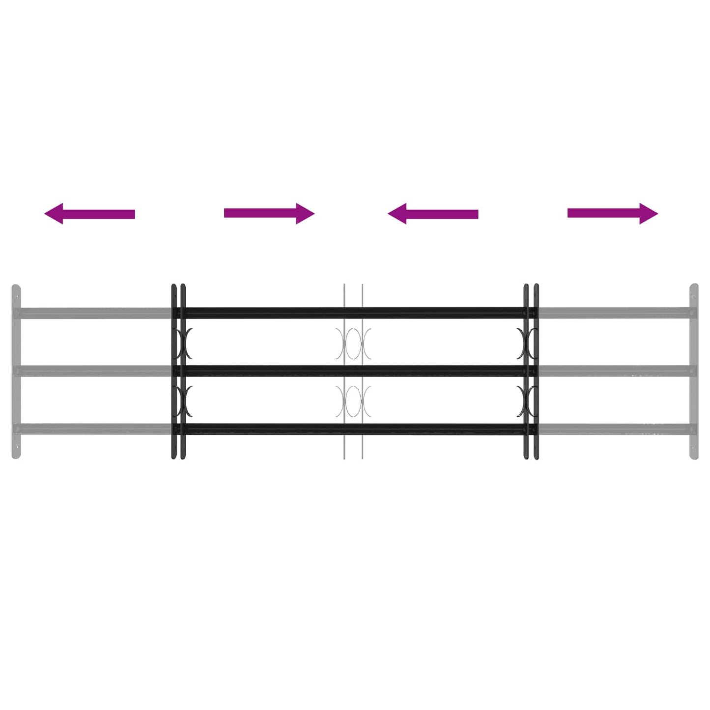 Security Grille for Windows with 3 Crossbars 3 pcs 93-174 cm